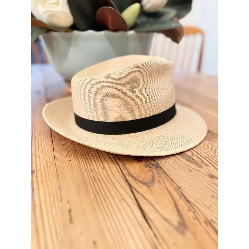 Stetson Rushmore Palm Fedora Hat Natural Straw Black Band Medium Made Mexico